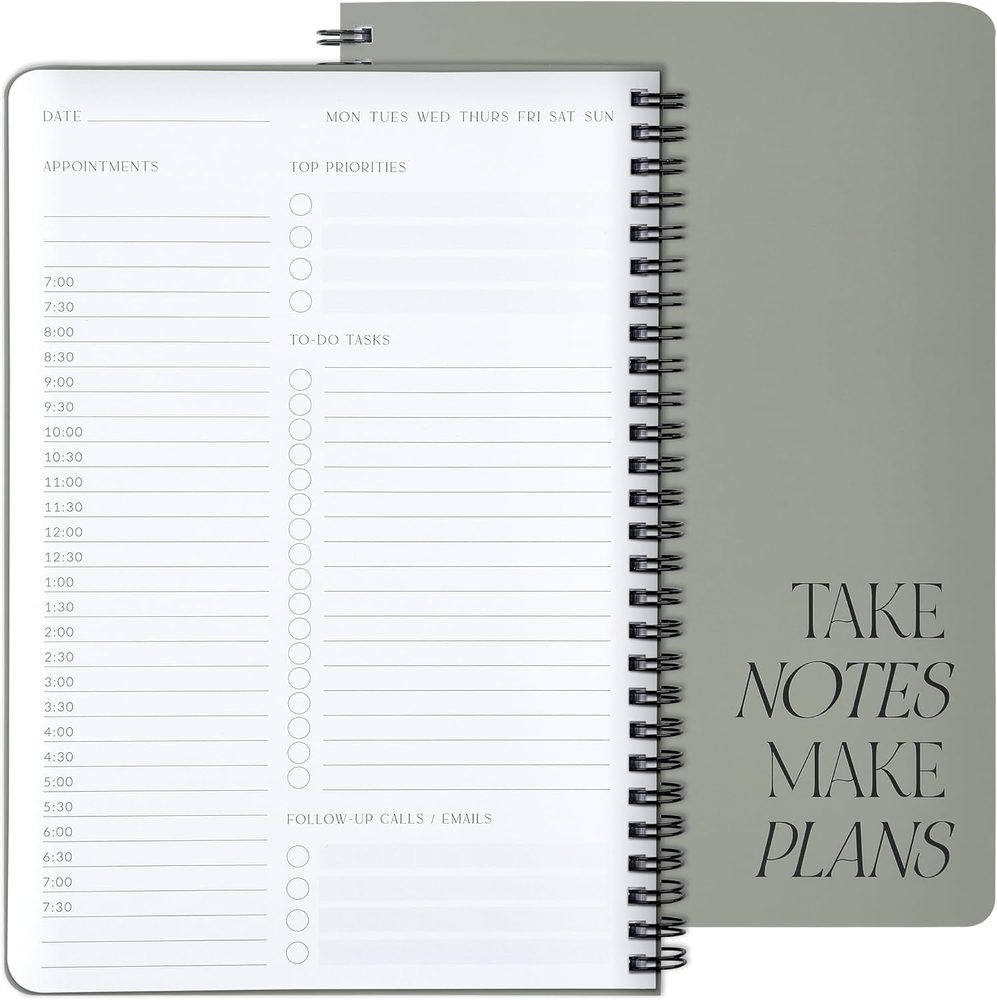Simplified Daily Planner and Notebook with Hourly Schedule - Aesthetic Spiral to