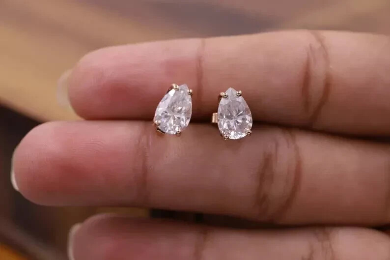 2Ct Pear Lab Diamond Stud Earrings in 14K Yellow Gold Plating