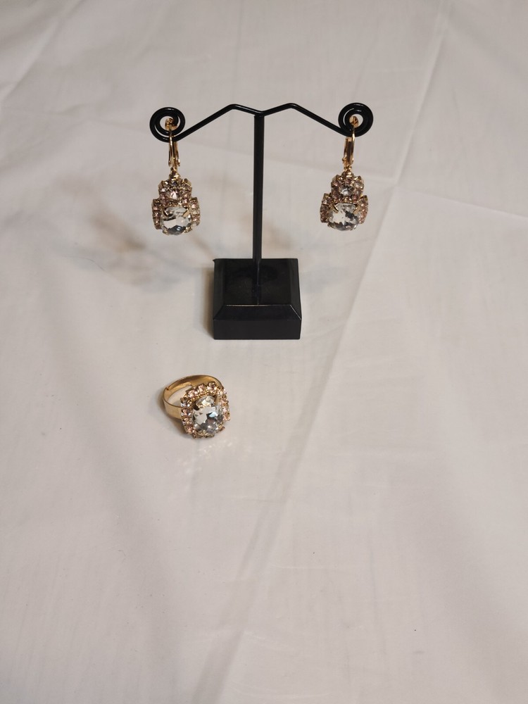 Cross-Border Fine Oval Gem Claw Earring and Ring fashion Jewelry Set-image