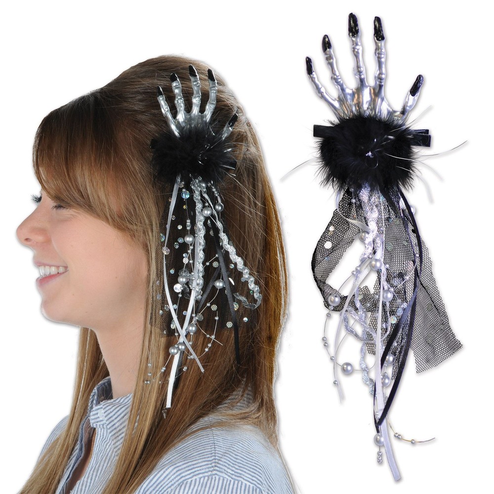 Beistle Black Skeleton Hand Hair Clip for Halloween Costume and Party Decor