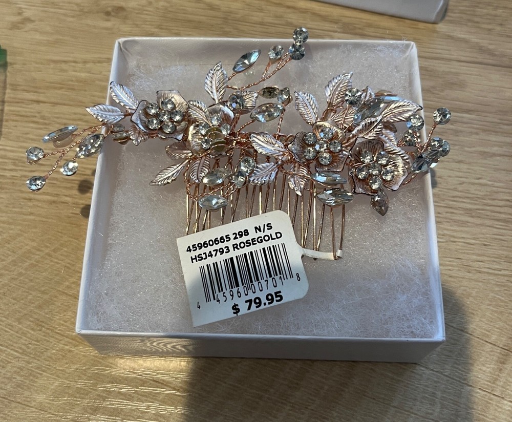 Elegant Rose Gold Wedding Bridal Comb Hairpin with Rhinestones and Leaf Design for Brides and Special Occasions