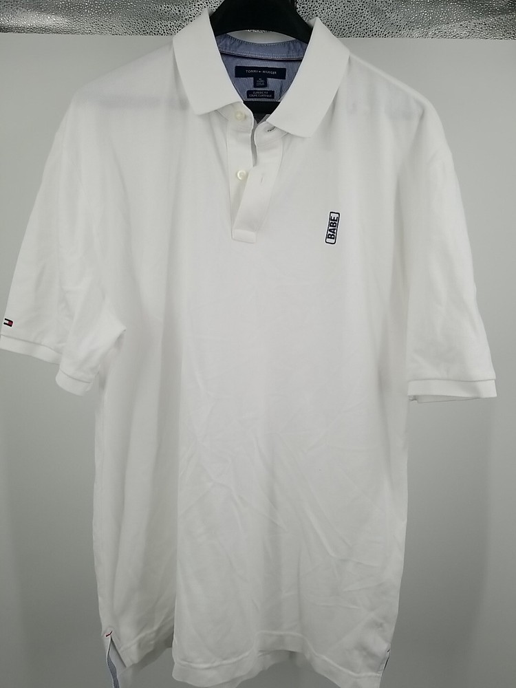 Tommy Hilfiger Classic Fit Short Sleeve Polo Shirt XL White Embroidered Babe Design