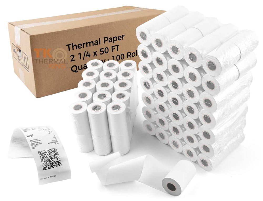 100 Rolls of 2.25 x 50ft Thermal POS Receipt Paper for Retail Business