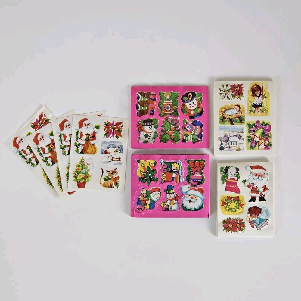Lot Vintage Christmas Gummed Stickers Seals Booklets MCM Holiday Ephemera Kitchy