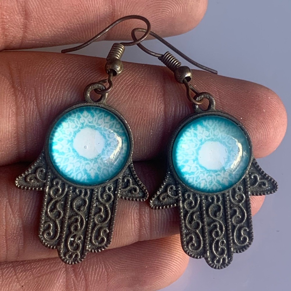 LOT OF 2 RARE ANCIENT ENGRAVED EYES VIKING EARRINGS PENDANT ANTIQUE NORSE NORDIC