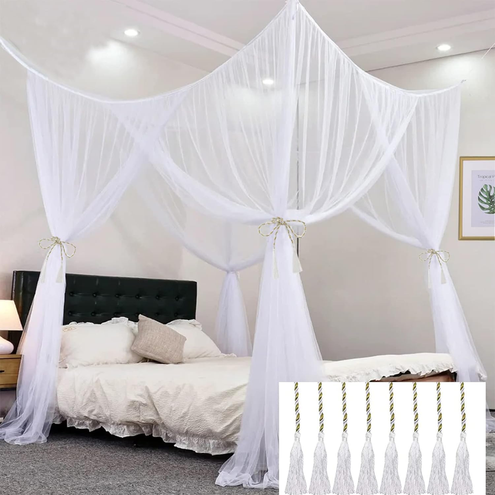 Mosquito Net Bed Canopy,4 Corner Post Canopy Bed Curtains with 4 Hanging Hook,30