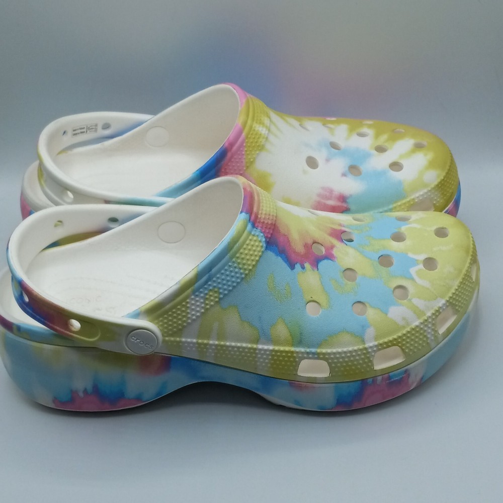 Crocs Clogs Womens 10 Classic Platform Pastel Tie Dye Rainbow Medical Fun