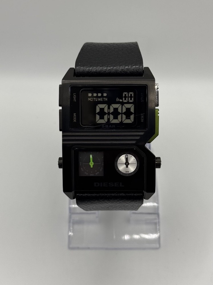 DIESEL DZ7173 BLACK LEATHER Band 3/Time Digital Analog Quartz Men's Wristwatch