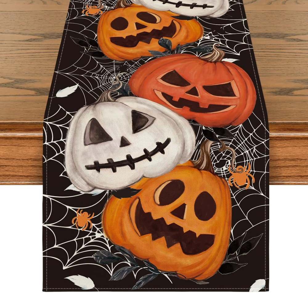 Halloween Table Runner Spiders Pumpkins Seasonal 72 inch x 13