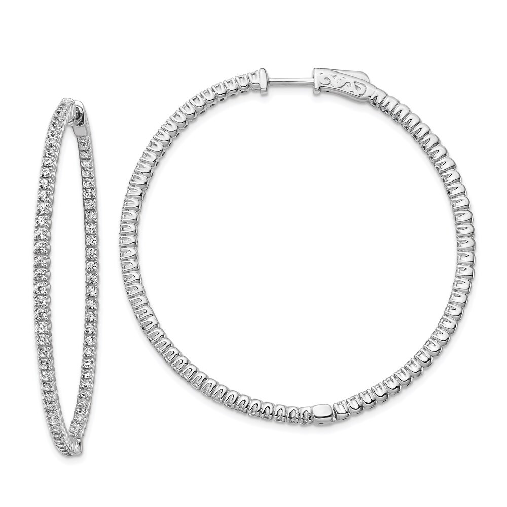 Sterling Silver 1.5mm CZ Round Hinged Hoop Earrings 9.36g
