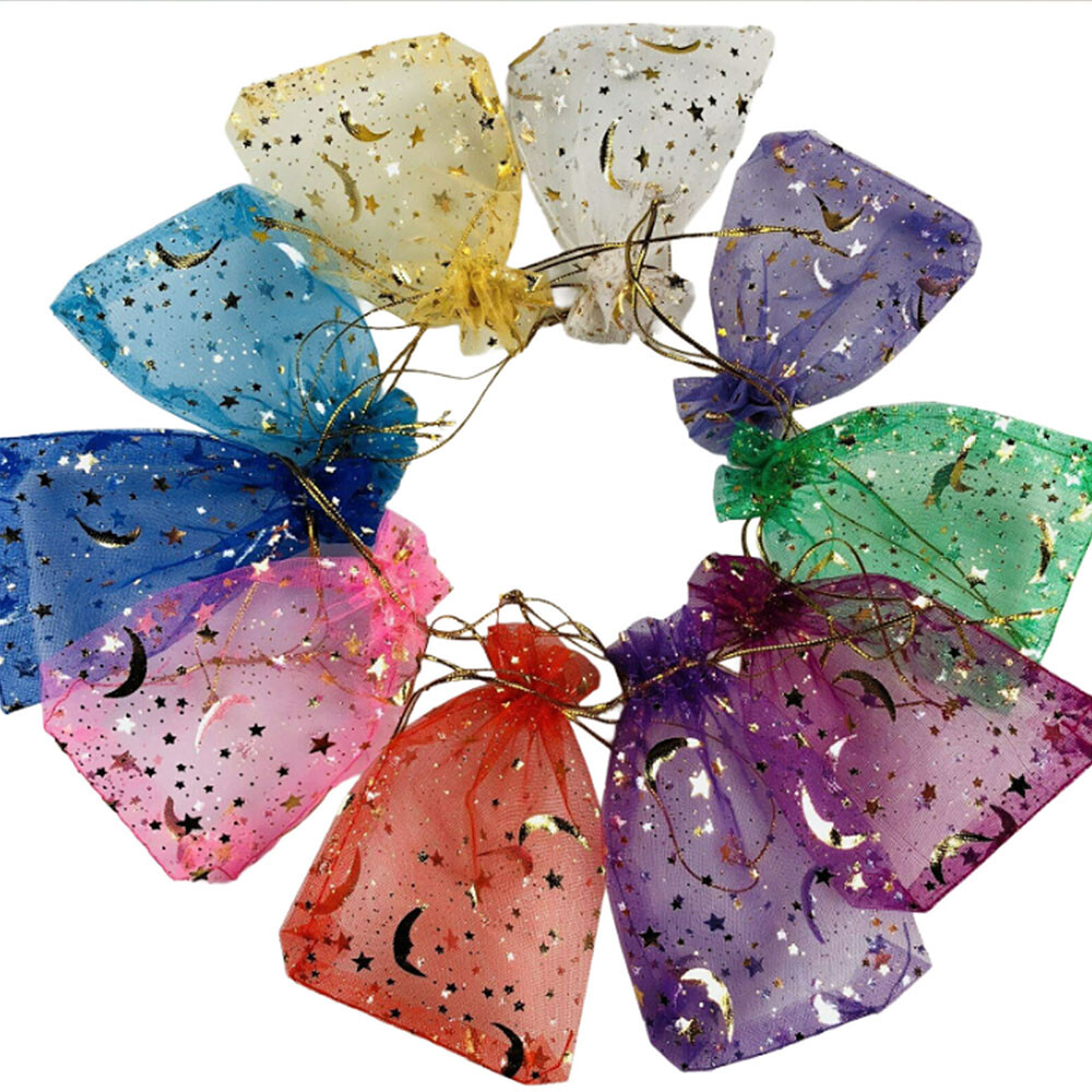 100pcs Glitter Organza Wedding Party Favor Gift Candy Sheer Bags Jewelry Pouch•