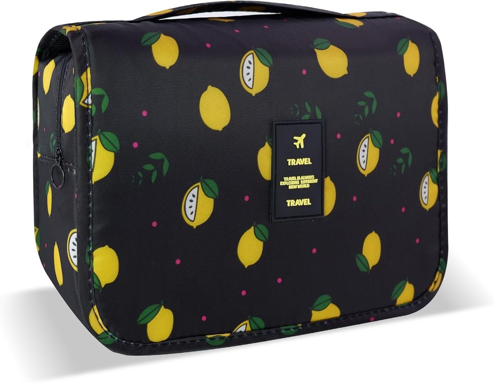 Large Hanging Toiletry Bag with Hook for Travel C-Lemon Black