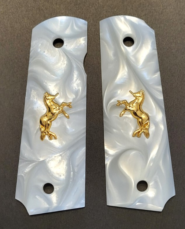 Empuñaduras de pistola Colt 1911 - Tamaño completo - Acrílico madreperla - Poni desenfrenado NUEVO