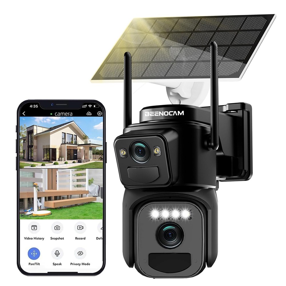 [Dual Lens Linkage 2K Solar Security Camera Wireless Outdoor, 360°PTZ Dome Ca...