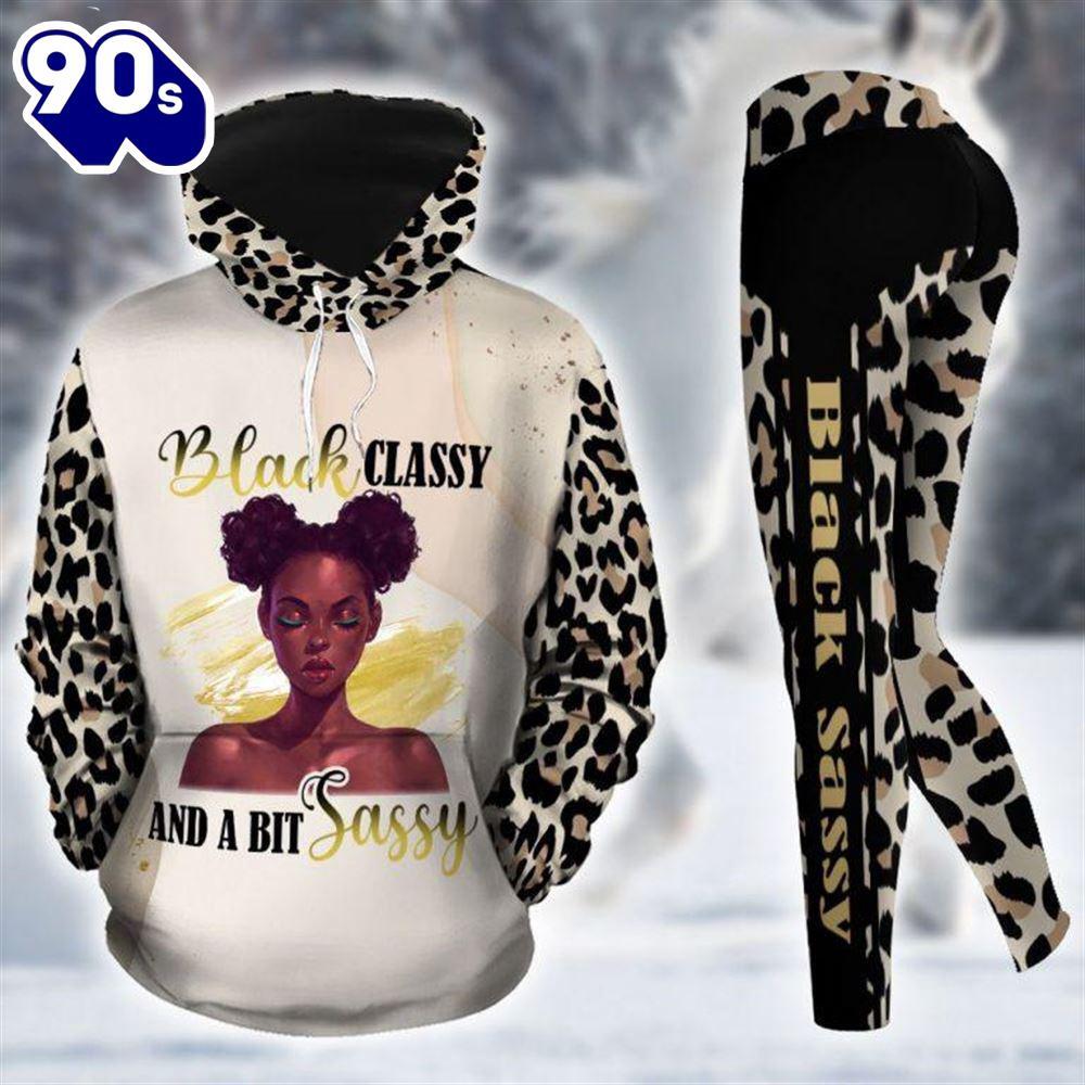 Black Girl Sassy Cheetah Pattern All Over Print Leggings Hoodie Set Outfit For