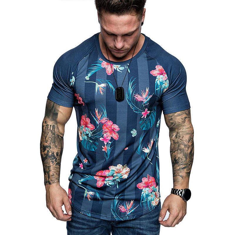 Digital Printing Style Round Collar Short Sleeves Men casual T-shirt