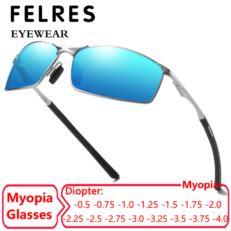 Men Metal Tinted Myopia Nearsighted Glasses Square Polarized Lens Sunglasses New