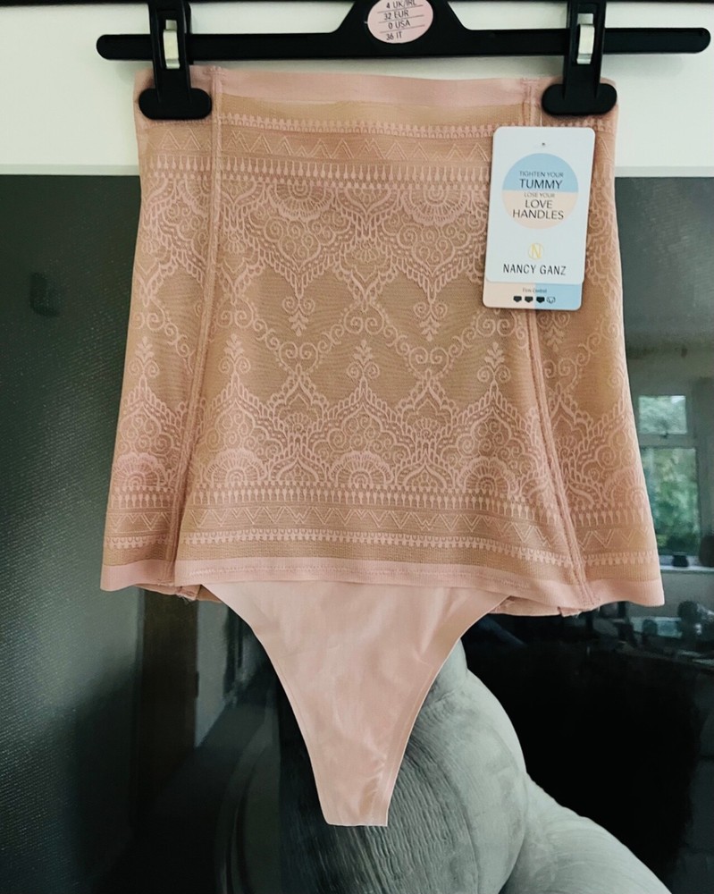NANCY GANZ Geo Lace high waist thong tummy control natural beige. Size Small