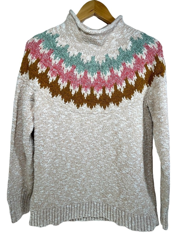 L.L. Bean пуловер насмешливый шеи свитер женщин M бежевый мульти полоски Gorp кемпинг Y2K