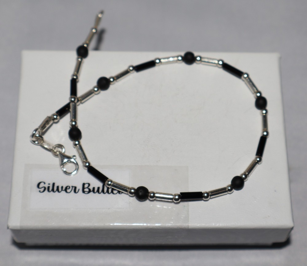 Silpada Sterling Silver HTF Vintage Petite Black Beaded Anklet Bracelet A1480