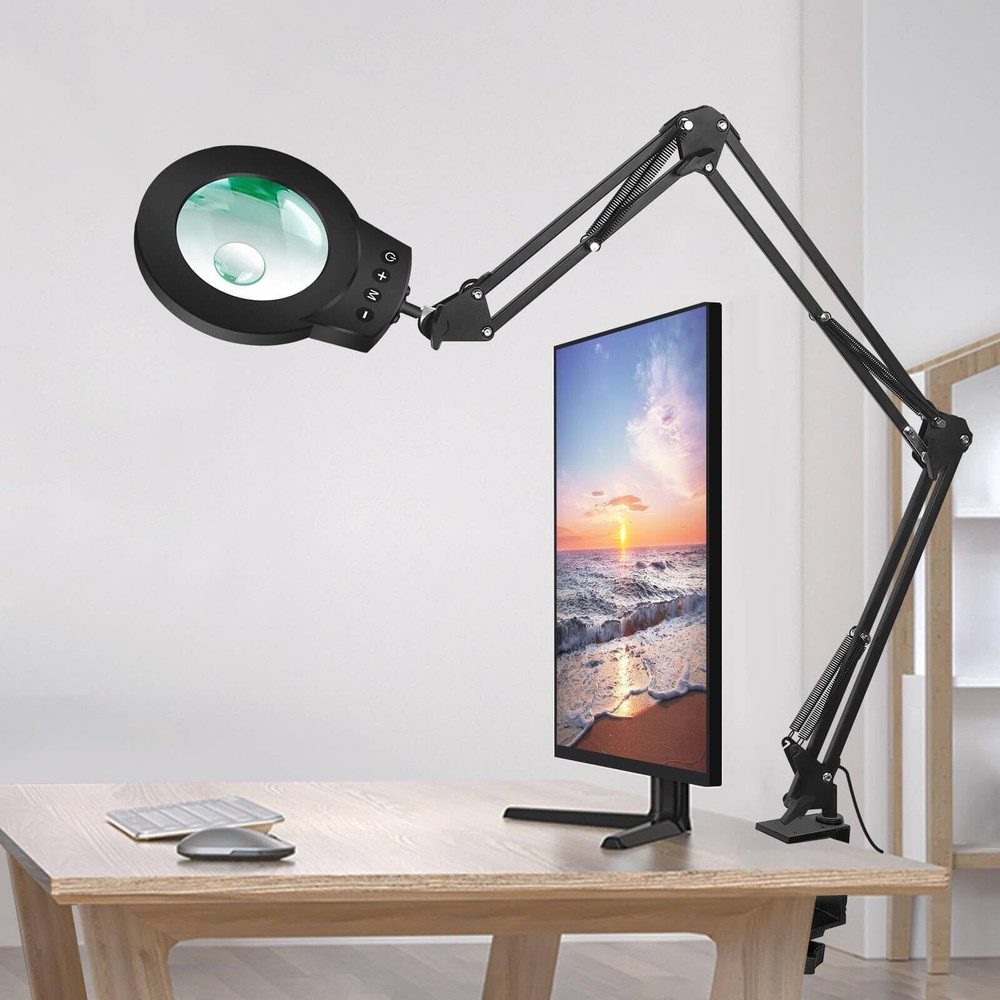 Magnifying Glass Light 10X 5X Swing Arm Desktop Stand Desk Lamp Close Work Up...