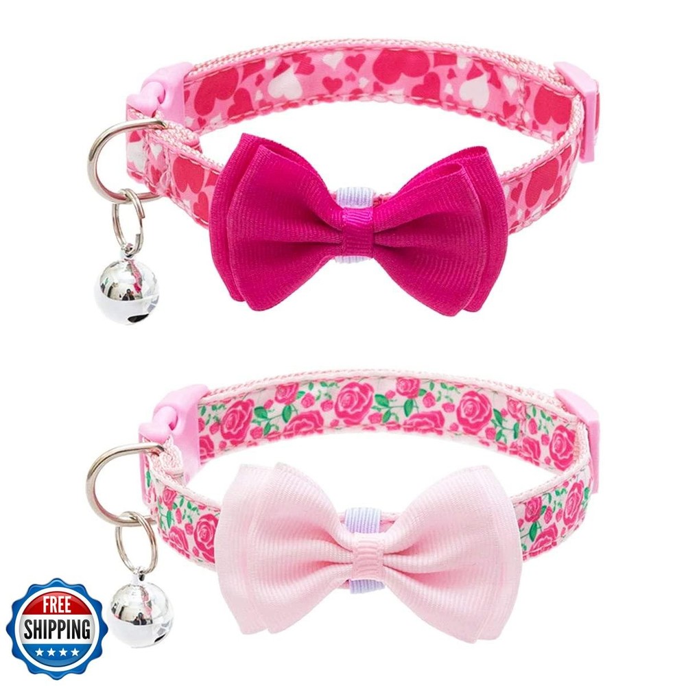 PUPTECK Bowtie Dog Collar with Bell 2 Packs, Adjustable Cute Puppy Collar, Sw