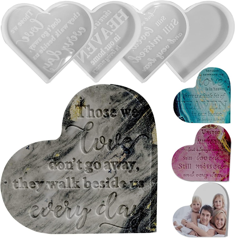 Epoxy Resin Molds 4-Piece Silicone Heart Memorial Sign Set for Condolence Crafts