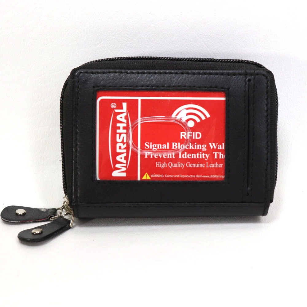 Marshall Unisex Black Leather Zip Around Accordion Credit Card Wallet  -image