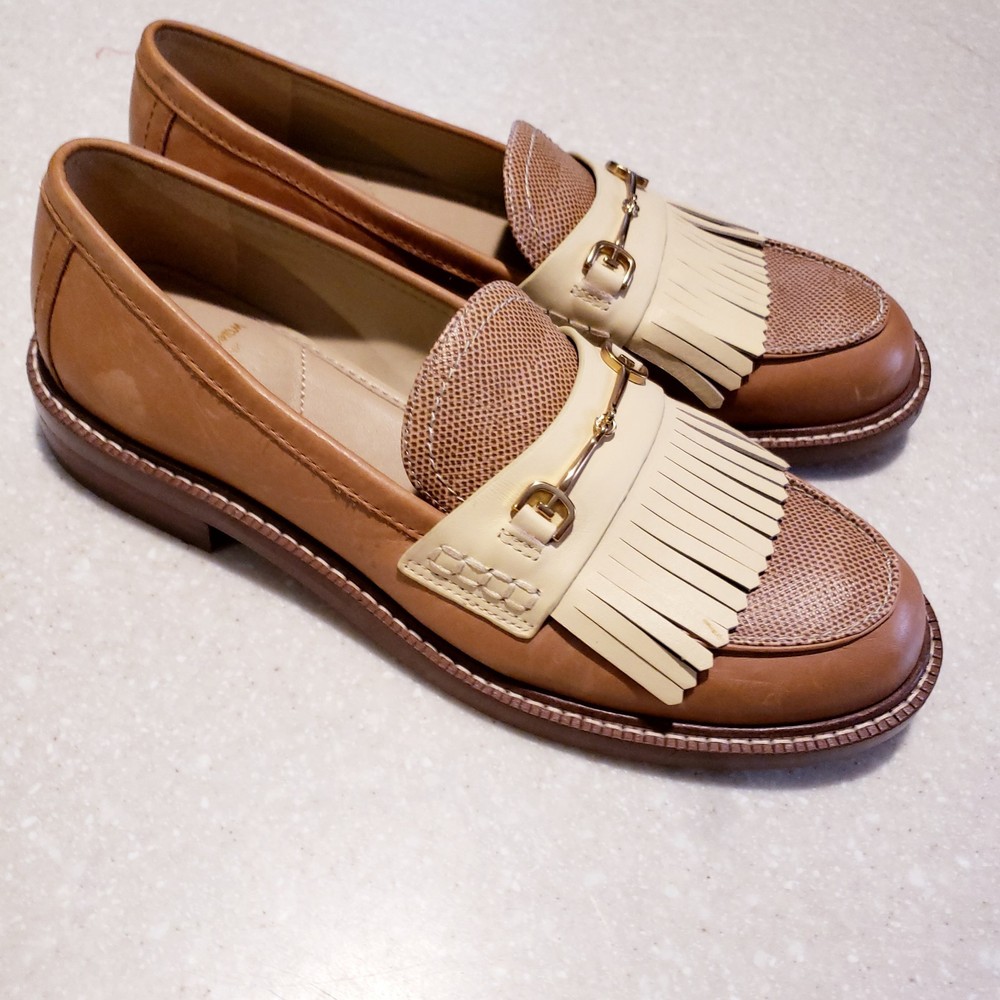 SAM EDELMAN NEW YORK Shoes Womens 8M Beige Horse Bit Cammi Kiltie Almond Loafers