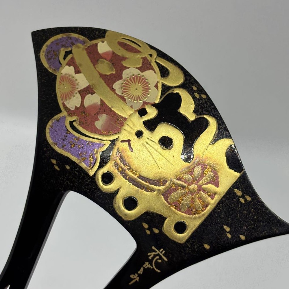 Koudo Tortoiseshell Hairpin with Dog Design & Floral Bookmark in Black, New