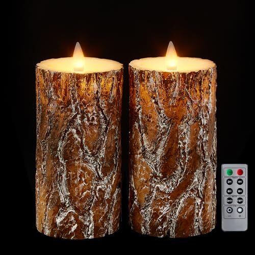Flameless Pillar Candles Flickering with Remote Timer, Battery Operated Pine