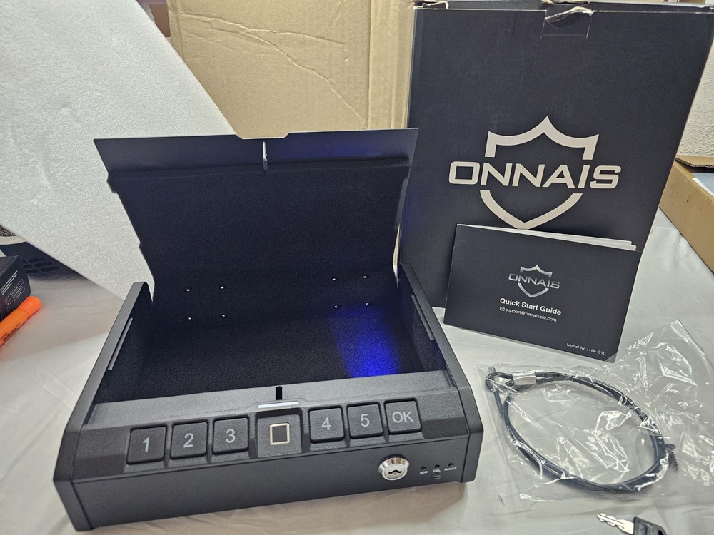 Secure Biometric Fingerprint Pistol Safe with Emergency Power & Interior Light