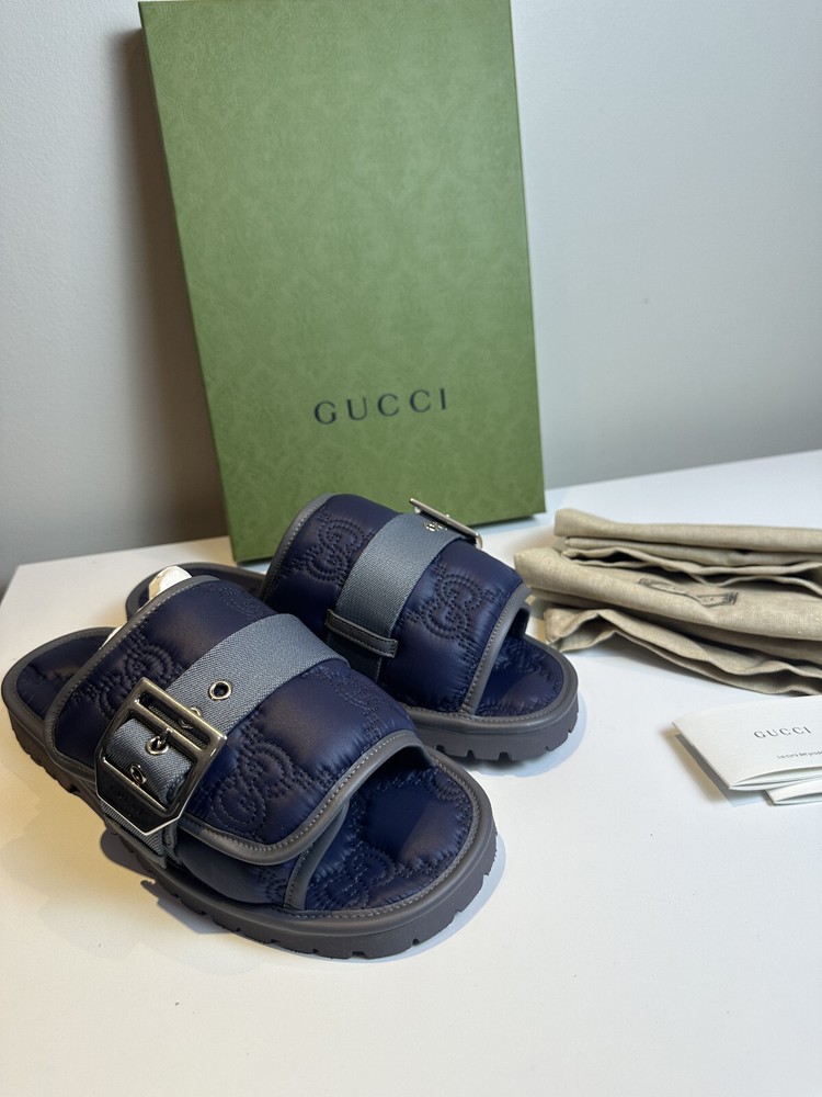 Authentic Gucci Men's Blue Nylon Slides Size UK 8 US 8.5-9 New in Box