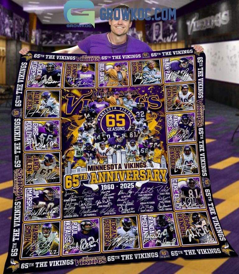Minnesota Vikings 65 Seasons 65th Anniversary 1960-2025 Sherpa Blanket Quilt