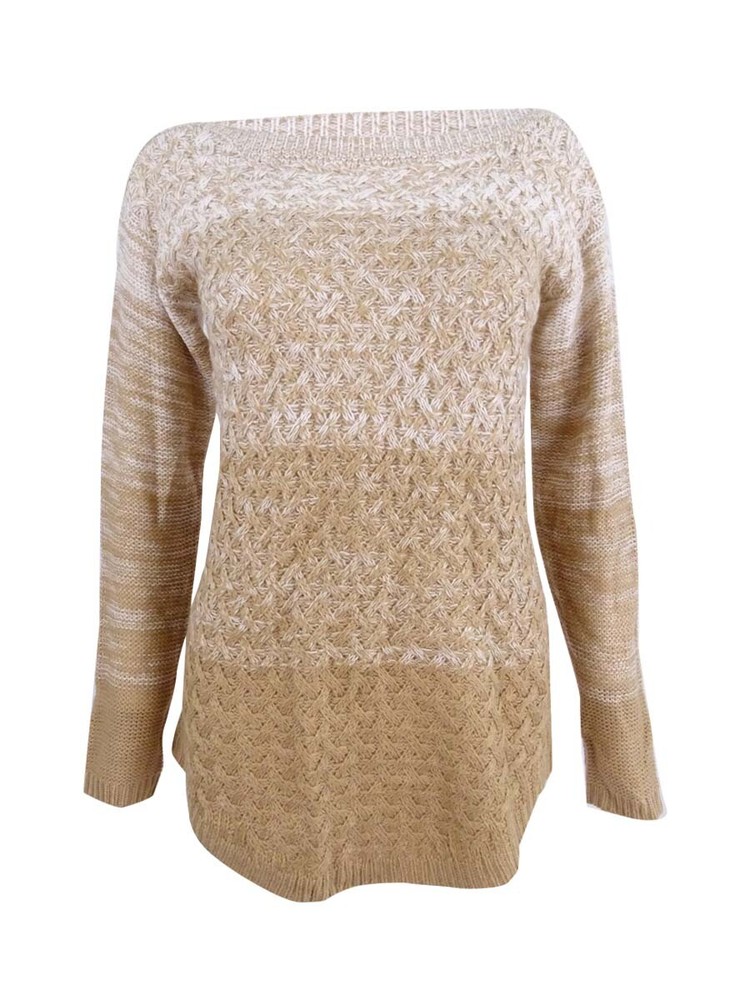 Hooked Up by Iot Juniors' Ombre Mixed-Knit Tunic Sweater S, Vanilla-image