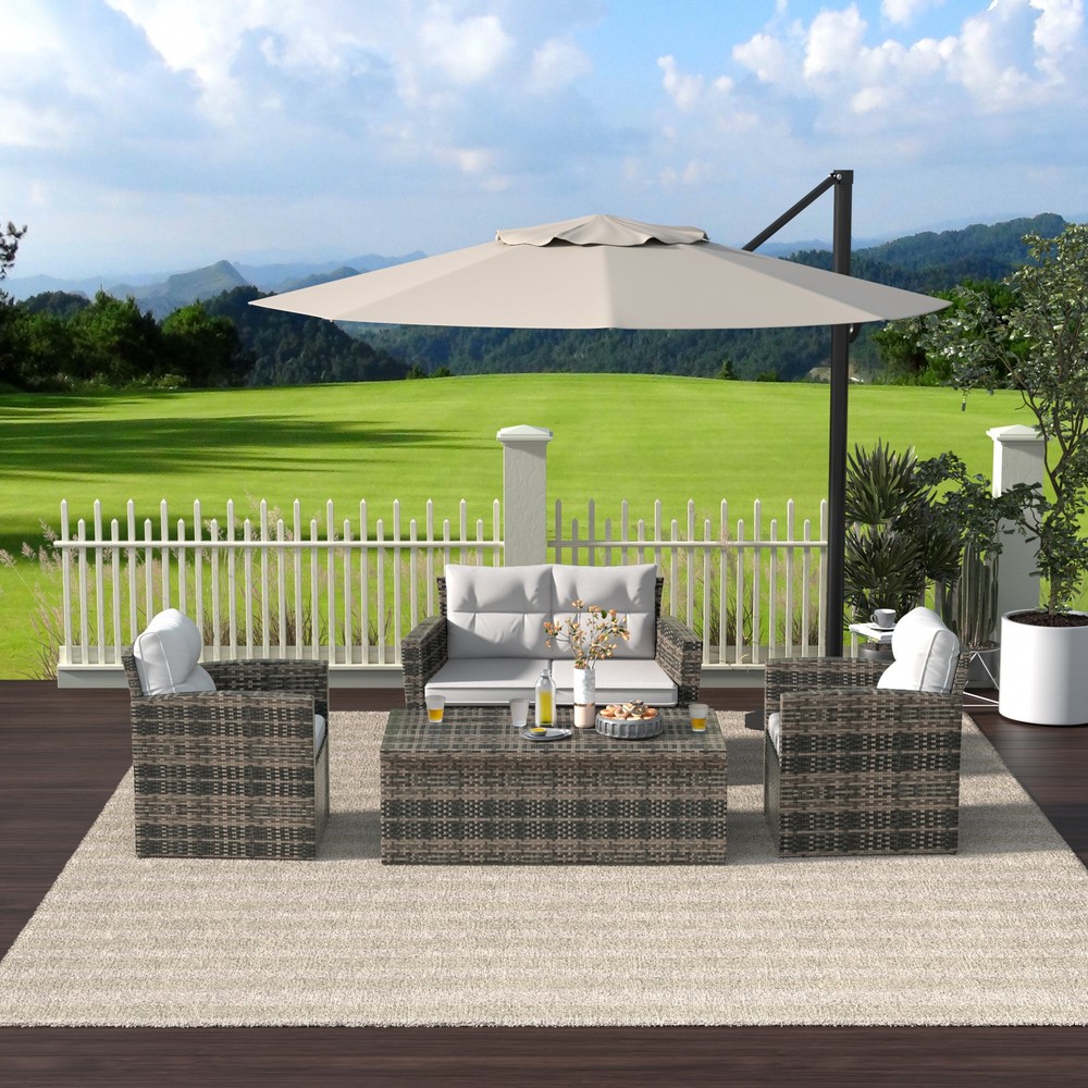 Cruz 4-Piece Outdoor Wicker Cushioned Patio Set and Storage