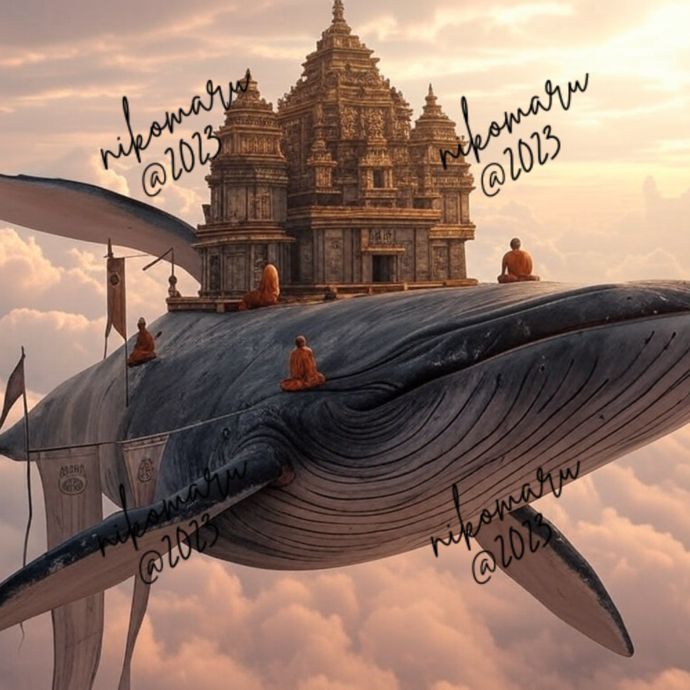 Sky Whale Temple Digital Art Desktop Wallpaper Background-image