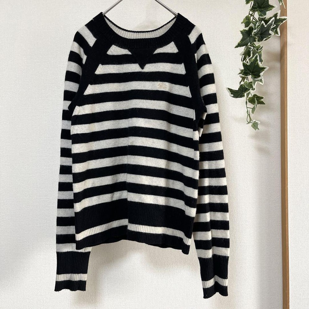 Burberry London Blue Label Knit Sweater Horse Logo Wool Angora M Off-White