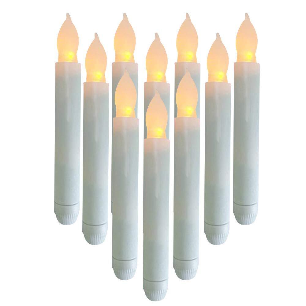 12 Warm White LED Flameless Taper Candles with Flickering Battery Lights