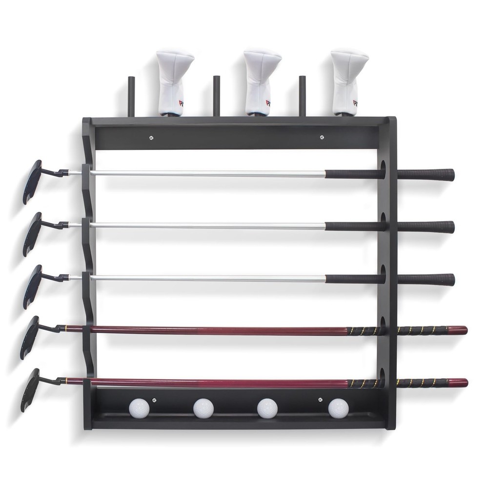 Golf Club Holder Rack - Indoor Wooden 5 Golfs Putter Storage Wall Mount Stand...