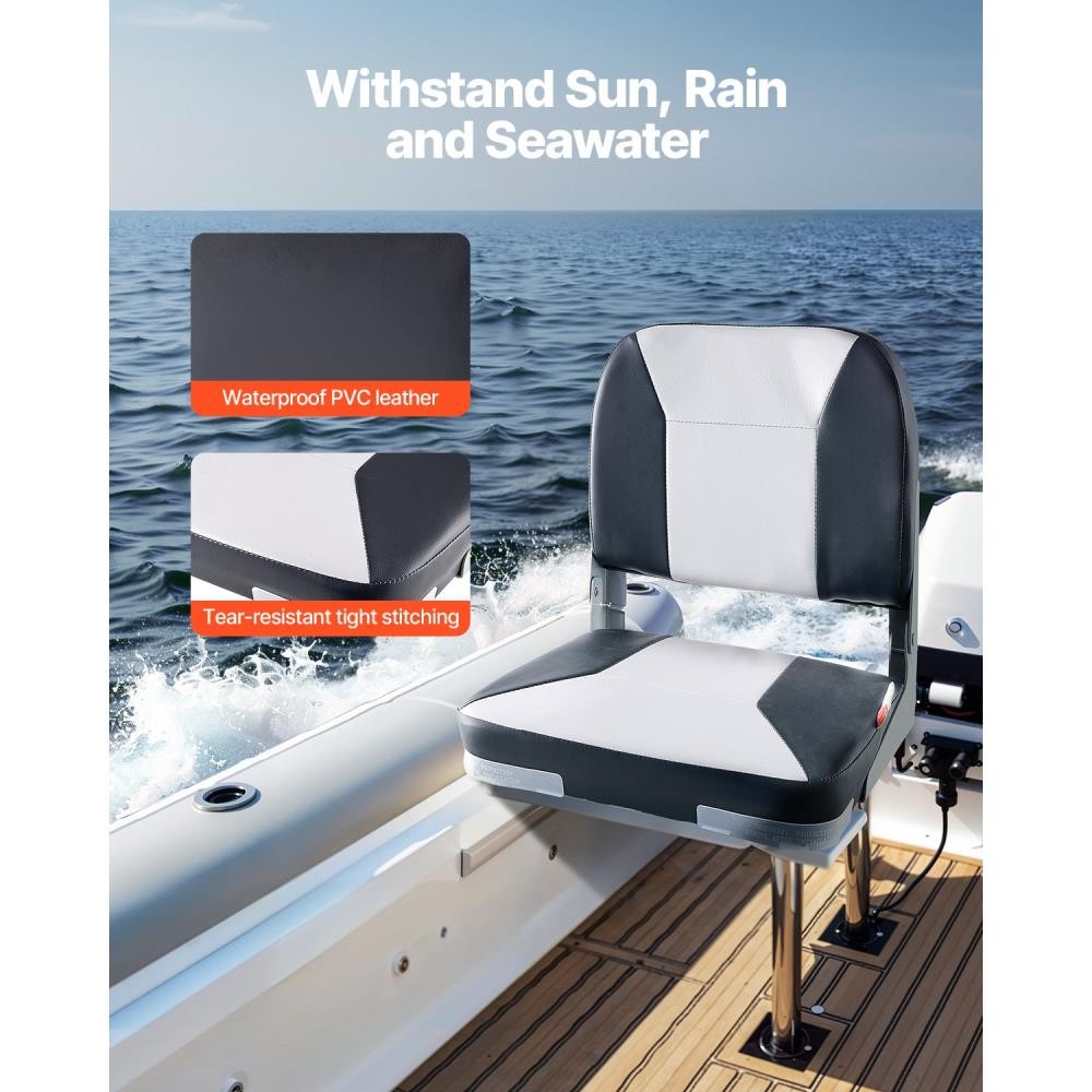Fold-Down Gray Fishing Boat Seat with Sponge Padding for Low Back Support