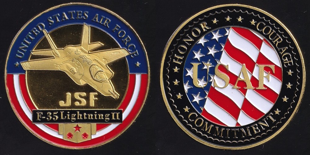US Air Force Fighter F-35 Lightning II Gold-Plated Token/Medal Challenge Coin