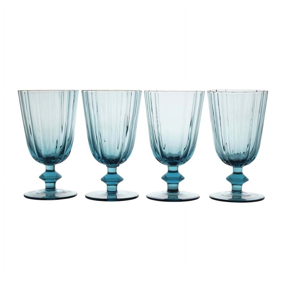 Elegant Scallop Glass Goblets Set of 4 in Cornflower Blue by Drew Barrymore