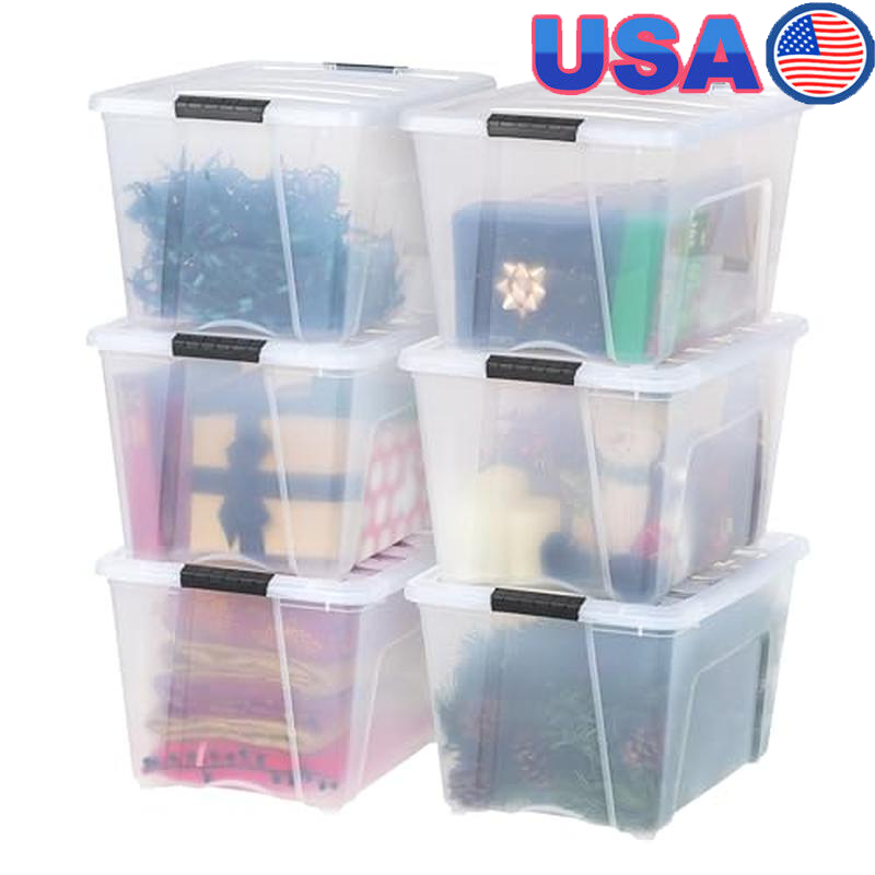 54QT Stackable Clear Plastic Storage Bins with Latching Lids 6-Pack