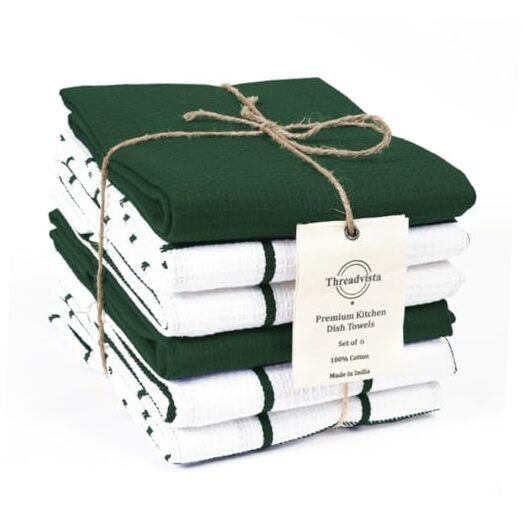 Soft 100% Cotton Waffle Kitchen Towels Set of 6 - Eco-Friendly & Absorbent