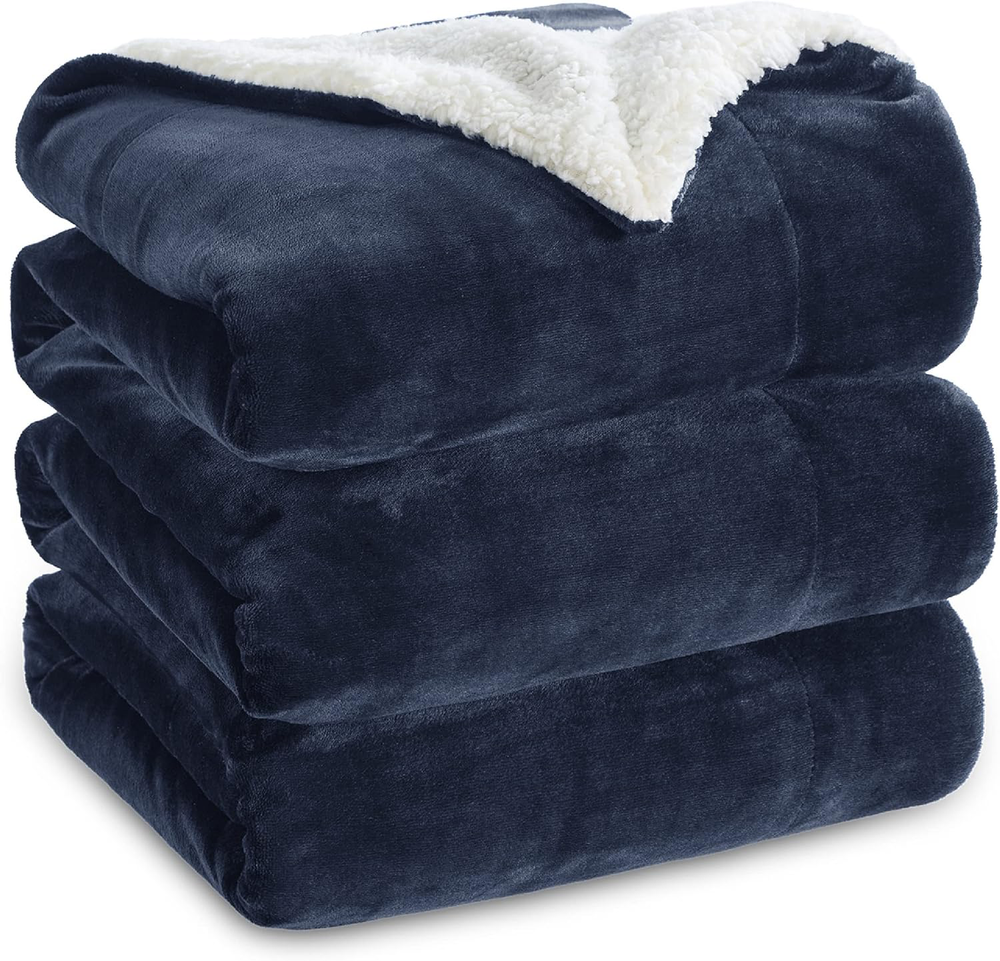 Navy Queen Size 90x90 Inch Thick Plush Fleece Winter Blanket