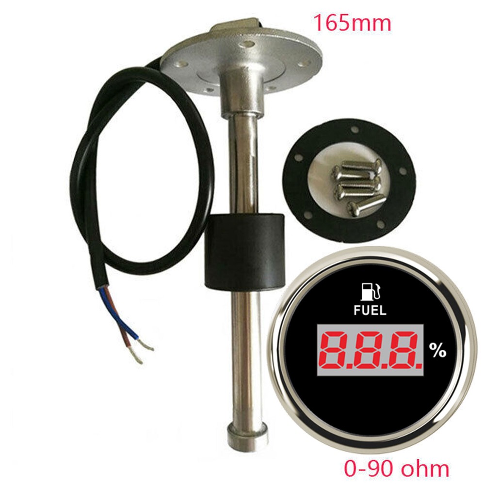 52mm Digital Fuel Level Gauge with 165mm Sender 0-90 Ohms Universal Gas Tank for Auto-image