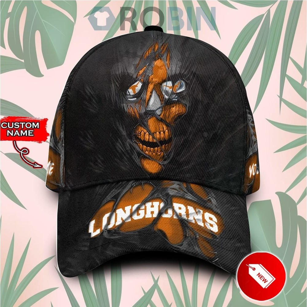 Custom Texas Longhorns Skull Baseball Cap with Name Personalization