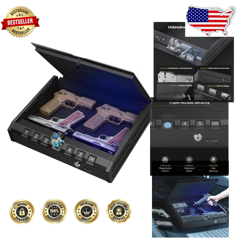 Biometric Gun Safe with Fingerprint Scanner Interior Light and Emergency Access Under 100 chars