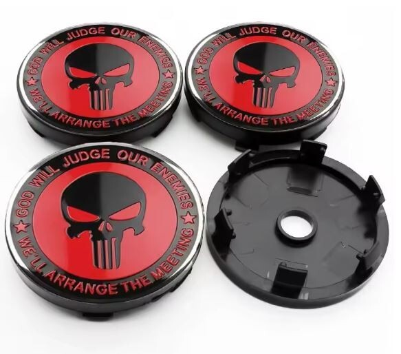 4pcs 60 mm Red Black Punisher Logo Alloy Wheel Center Caps Rim Caps Hub Caps